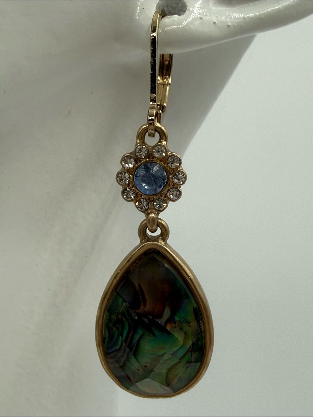 Lonna & Lilly Blue Abalone Shell Teardrop Dangle Earrings Gold Tone Crystal - Picture 8 of 11